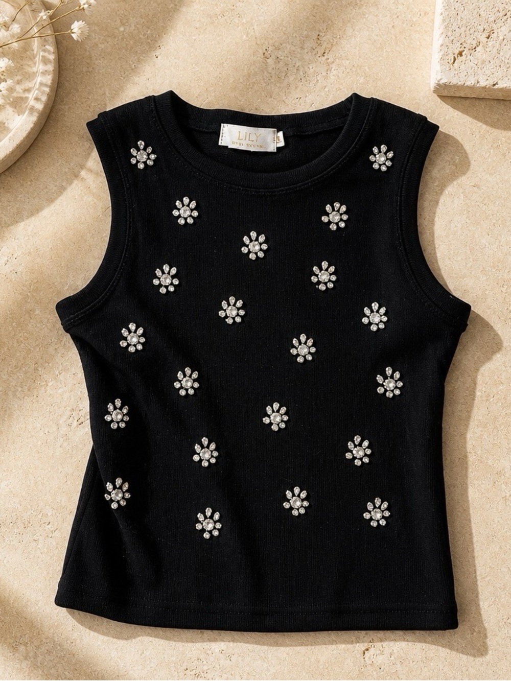 Lizette Collection Embellished Ribbed Knit Sleeveless Top